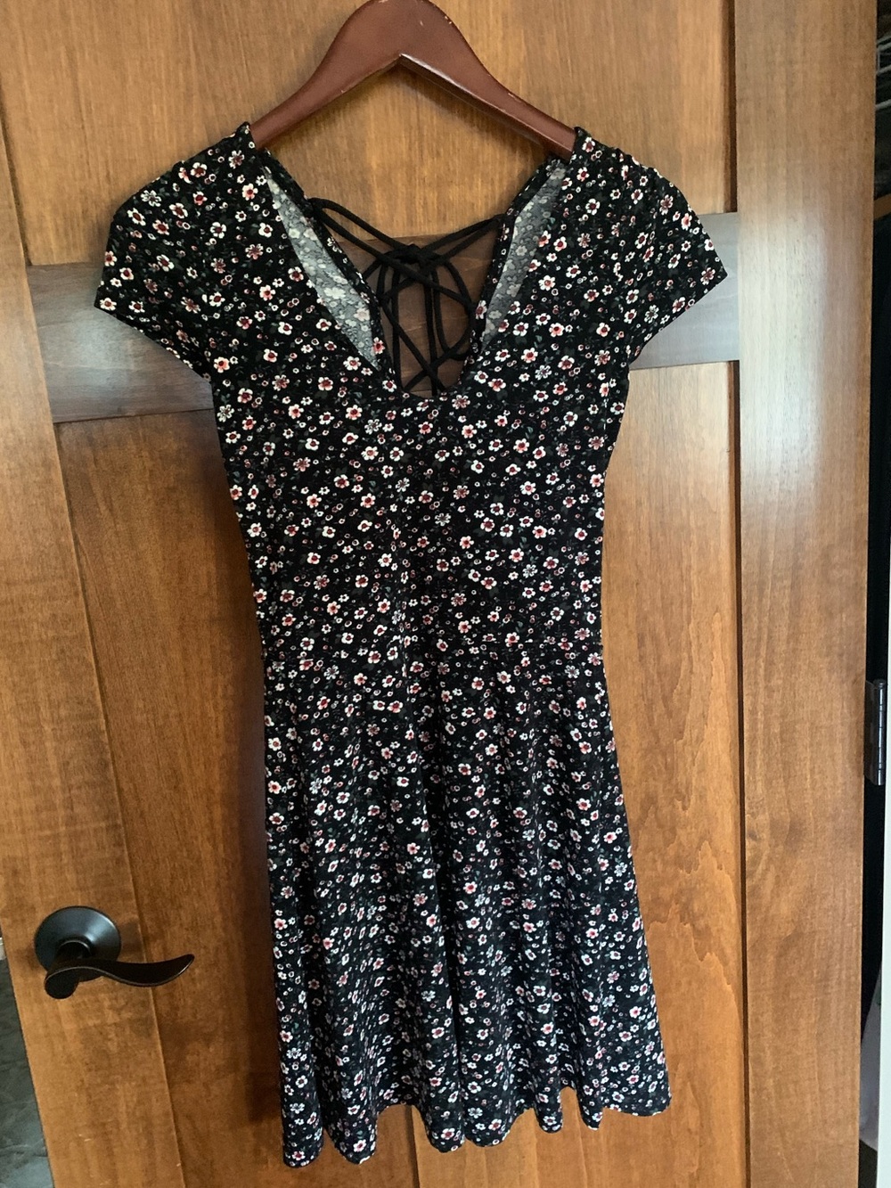 Aeropostale Black Floral Lace-Up Fit & Flare Mini Dress